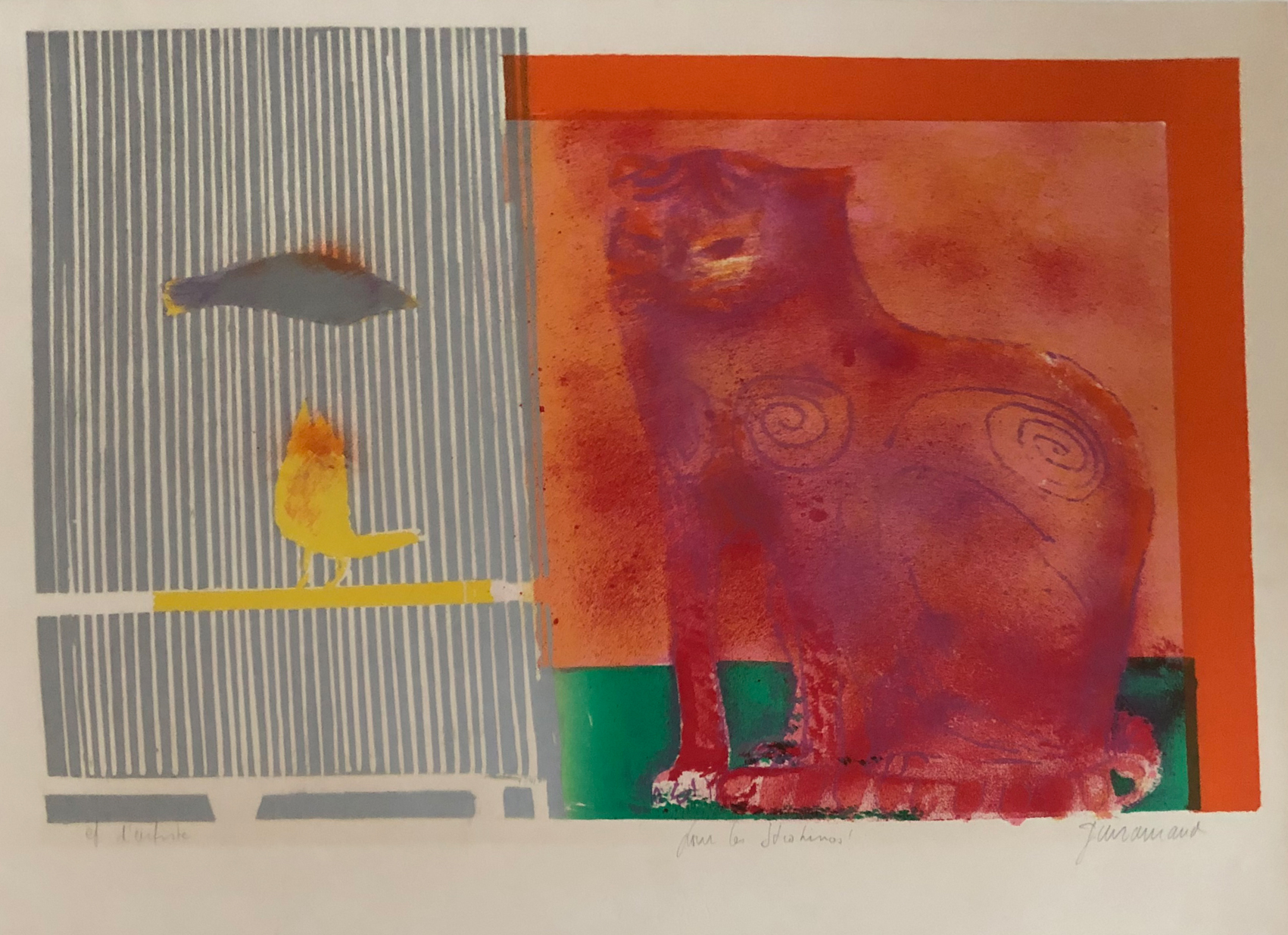 La Cage : La Cage, lithographie signée par Paul Guiramand, épreuve d'artiste